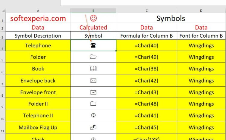  Wingdings Symbols on Excel
