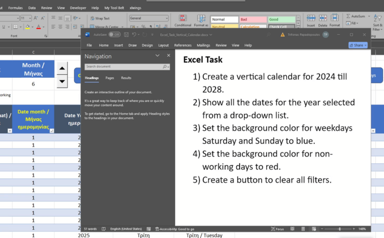  Create a vertical calendar – Excel