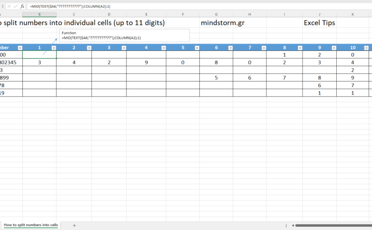  How to split numbers into individual cells (up to 11 digits)