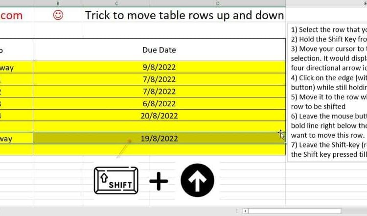  Move table raws up and down in excel