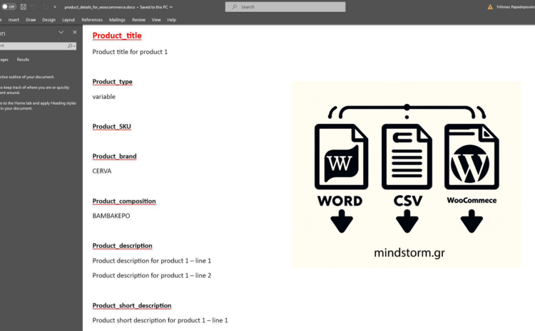  A Python script that extracts product information from a Word document, processes it to create entries suitable for WordPress/WooCommerce (including variations), and saves the data as a CSV file